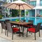 7-Piece Red Outdoor Patio Dining Set PE Wicker & Acacia Wood Table with 6 Cushioned Steel Frame Chairs